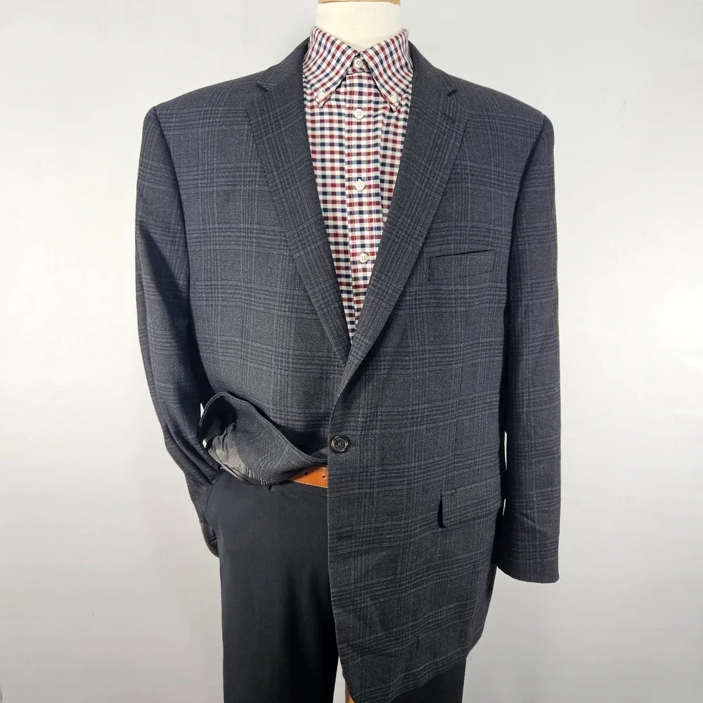 Lauren‎ Ralph Lauren Men's Sport Coat Blazer Two Button Charcoal Navy Plaid 50R